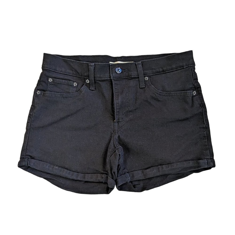 Levi's Mid Length Shorts - black denim jean shorts, mid rise, cuffed hem, summer